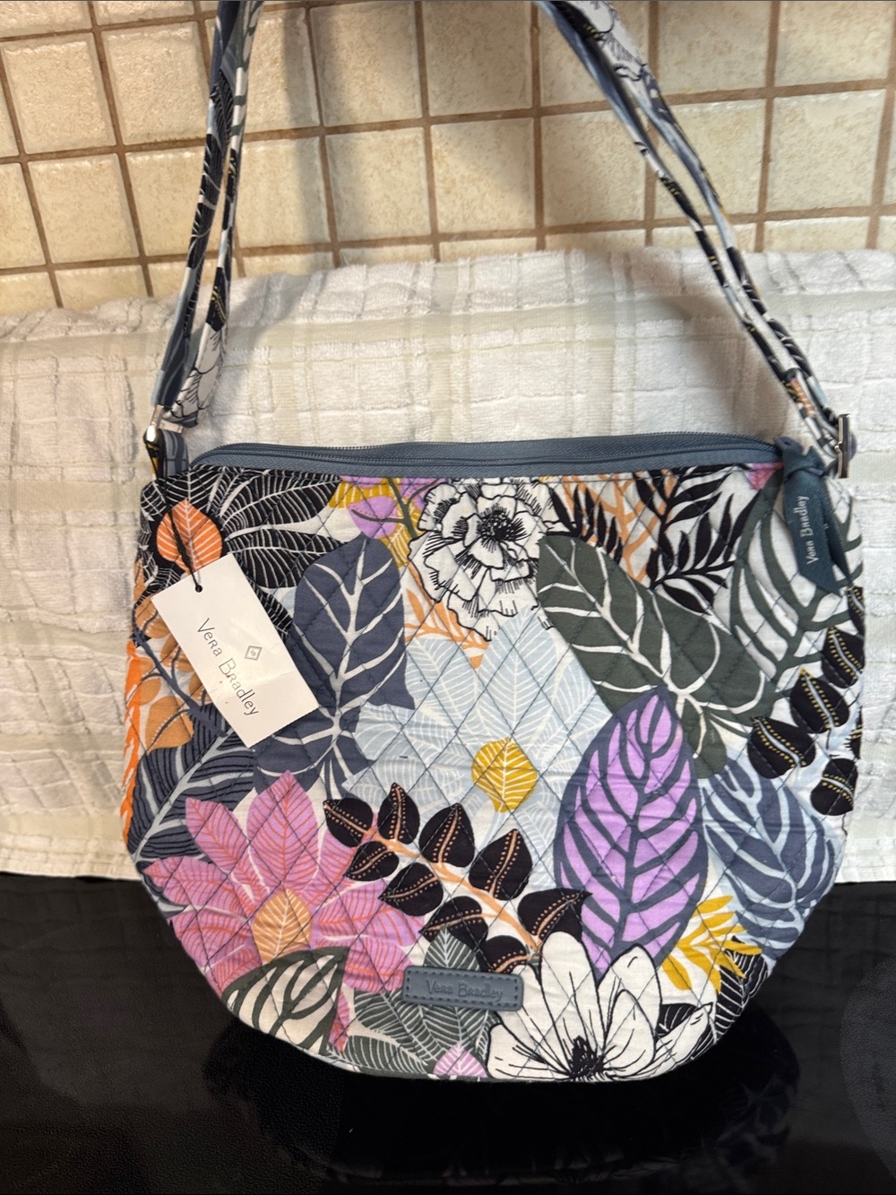 Vera Bradley Quilted Shoulder Bag in Gray, Purple, Pink & Yellow Floral